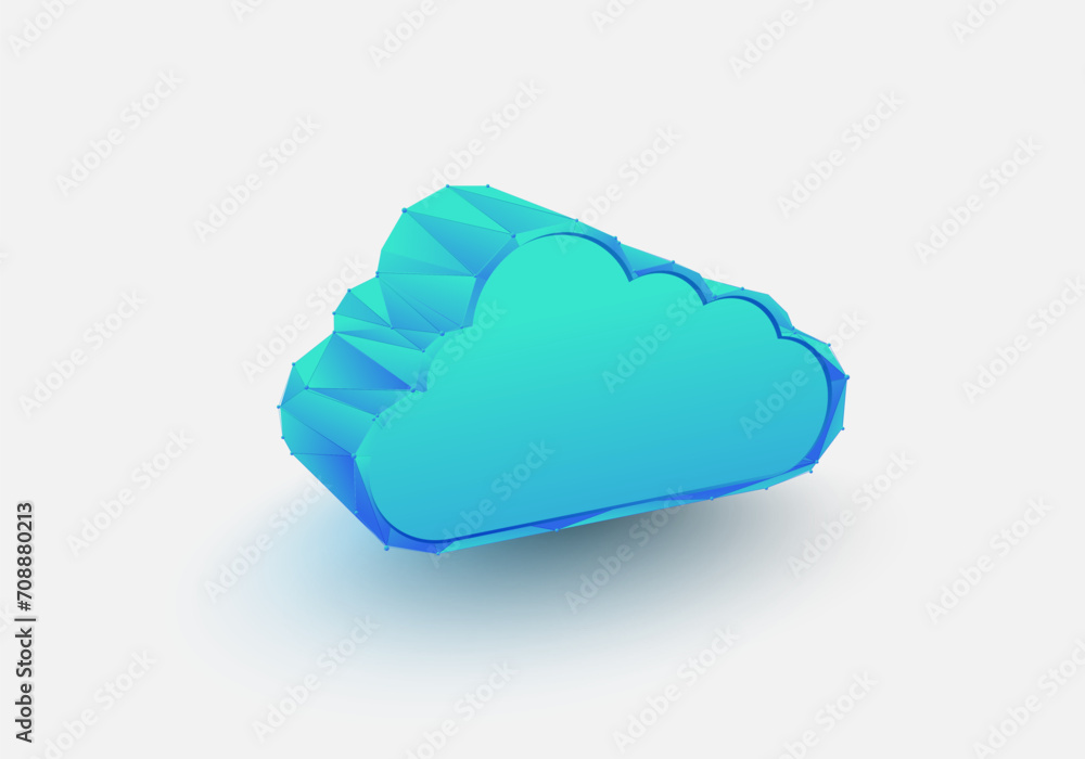 Aufkleber 3d blue Cloud low polygon modeling icon. Cloud computing technology. Vector