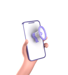 3d rendering of smartphone with hand, 3D pastel smaprtphone with ornaments, icon set.