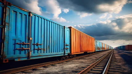 Obraz premium Container box from cargo ship for import-export, logistics concept. Sea containers for transporting goods.