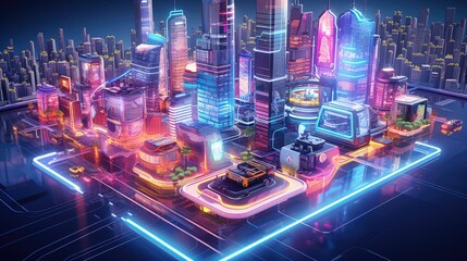 Isometric cityscape with futuristic technology
