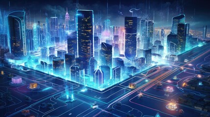 Isometric cityscape with futuristic technology