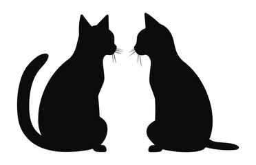 A Couple Cat black Silhouette Vector art isolated on a white background