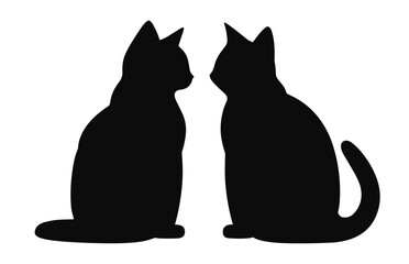 Couple Cat Silhouette black Vector isolated on a white background