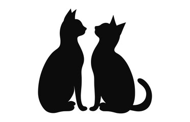 A Couple Cat black Silhouette Vector art isolated on a white background