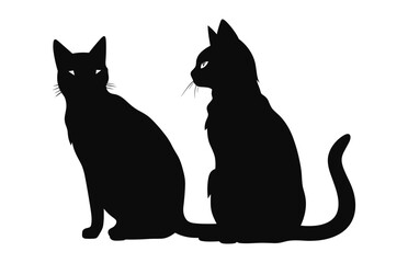 Couple Cat Silhouette black Vector isolated on a white background
