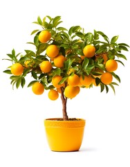 Tangerine tree in a pot isolated on a white background.