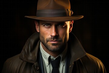 Photo Realistic of a Man in a Tailored Topcoat and a Stylish Fedora, Generative AI