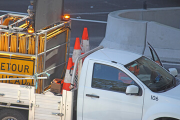 A Traffic Management ute at the WestConnex, Rozelle Interchange construction site.