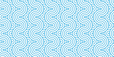 Fototapeta premium Modern diamond geometric waves spiral pattern and abstract circle wave lines. blue seamless tile stripe geomatics overlapping create retro square line backdrop pattern background. Overlapping Pattern.