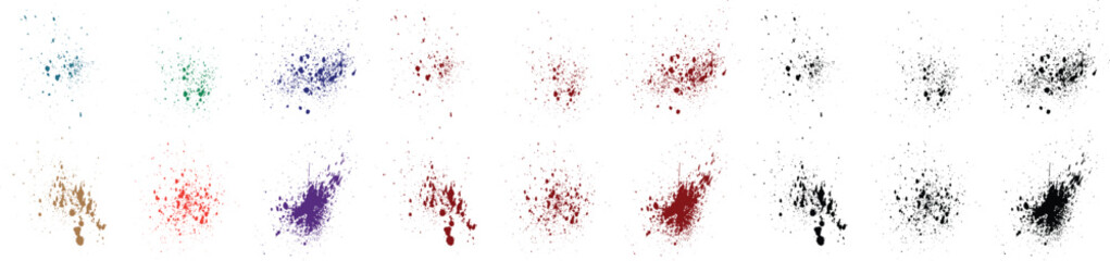 Vector collection of droplet distressed brush stroke black, green, red, purple, blue, pink color grunge red blood background