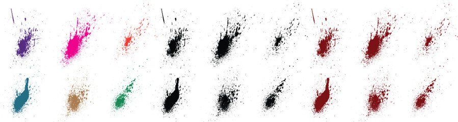 Smudges black, green, red, purple, blue, pink color grunge texture brush stroke paint red blood background set