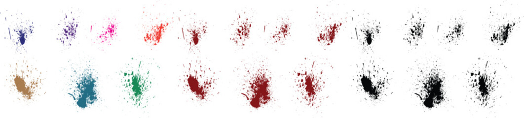 Dripping collection of vector paint brush stroke black, green, red, purple, blue, pink color template blood stain