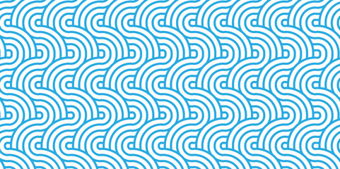 Fototapeta premium Modern diamond geometric waves spiral pattern and abstract circle wave lines. blue seamless tile stripe geomatics overlapping create retro square line backdrop pattern background. Overlapping Pattern.