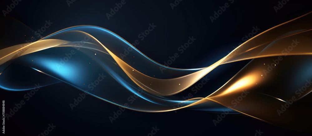 Sticker gold curved element on dark backgroun abstract.