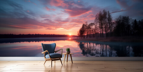 a tranquil lakeside sunset