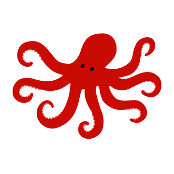 Red octopus icon isolated vector illustration. Hand drawn clip art on white background,