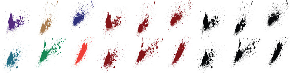 Dripping set of brush texture green, pink, purple, red, black, blue color blood splash background