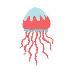 Jellyfish icon isolated vector illustration. Flat cartoon hand drawn colored design.