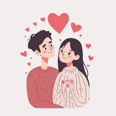 vector illustration with a couple of love. happy valentines day. happy valentines day concept. romantic date. vector illustration. isolated flat style.