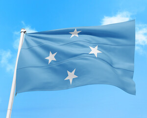Micronesia flag fluttering in the wind on sky.