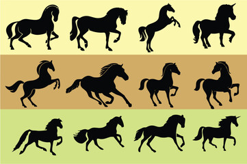 Horse Racing Competition icons. Horses galloping on the racetrack. Silhouettes Horse race competition, video game and tournament poster or banner idea.         Editable vector, easy to change color. - obrazy, fototapety, plakaty