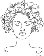 Line art woman with flowers on head