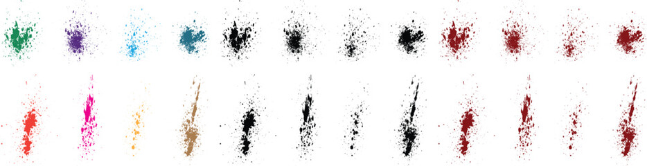 Isolated grunge texture black, green, red, purple, blue, pink color brush stroke blood illustration background set