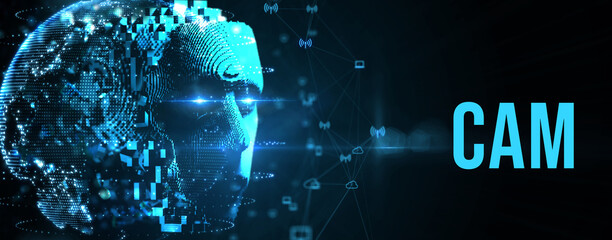 CAM Computer-aided manufacturing industrial technology automation concept. 3d illustration