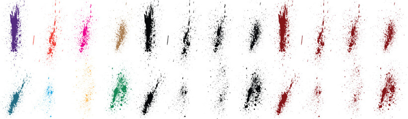 Collection of smear ink vector black, green, red, purple, blue, pink color brush stroke dripping blood paint