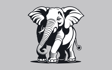 Elephant vector illustration isolated on gray background. Black and white style.