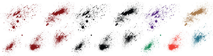 Red horror hand-painted grunge texture red, orange, green, purple, wheat, black color brush stroke blood ink splatter background set