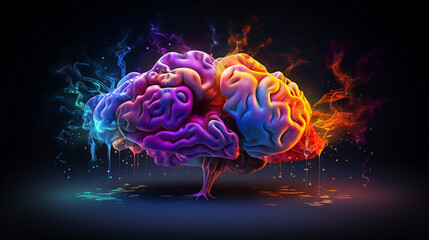 Vibrant AI Brain Image: Electrifying Colors Illuminate Human Mind Concept.