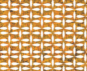 Seamless goldin colours fabric texture background with Ikat style white flower pattern for spring summer 2024 style used in textiles,walls, etc..,