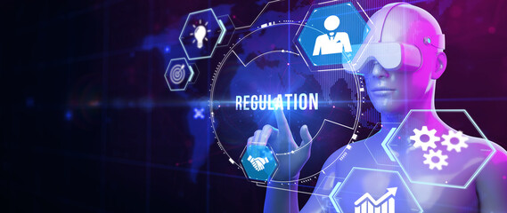 Business, Technology, Internet and network concept. Regulation Compliance Rules Law Standard. 3d illustration