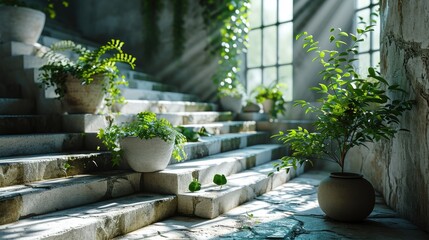 Serene Garden Corner with Potted Plants and Sunlight.