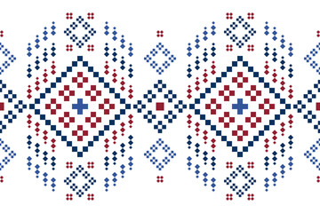 Ethnic seamless design.Geometric folklore ornament. Pixel pattern.Tribal ethnic vector texture.Cross stitch Seamless tribal embroidery. Scandinavian folk pattern for texture,fabric,wrapping,print. - obrazy, fototapety, plakaty