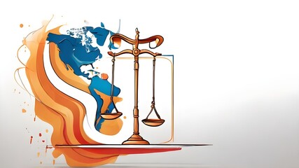 Close up detail of the scales of justice. Scales for weighing, libra, justice isolated on white background. International Justice Day July 17. Legal social justice concept. Black truth balancing