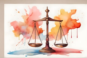 Close up detail of the scales of justice. Scales for weighing, libra, justice isolated on white background. International Justice Day July 17. Legal social justice concept. Black truth balancing