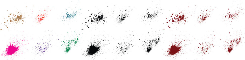 Various vector blood wheat, purple, orange, red, green, black color splash illustration brush stroke collection