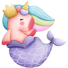 Watercolor unicorn, magical mermaid unicorn vector illustration
