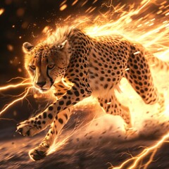 cheetah running with lightning effect