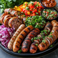 grilled sausages with vegetables