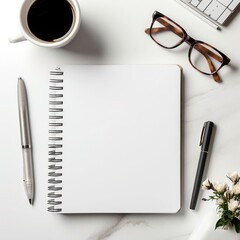 notebook with pen and glasses