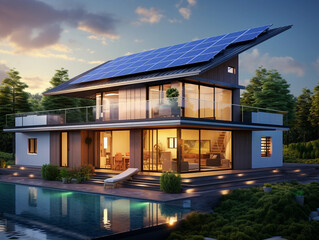 Smart home management homes with solar panels AI. Remote control and home new luxury management. 