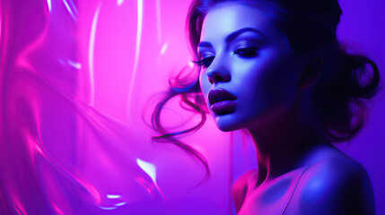 Obraz na płótnie Canvas Artistic portrait of a woman surrounded by neon lights