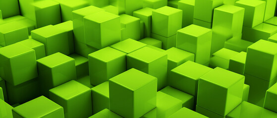 Fototapeta na wymiar Minimalist 3D cubes in acid green, forming a clean, geometric pattern.