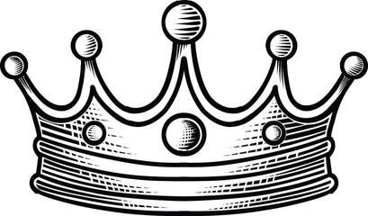 Crown king engraved vector illustration isolated on white background. Hand drawn crown ink sketch.