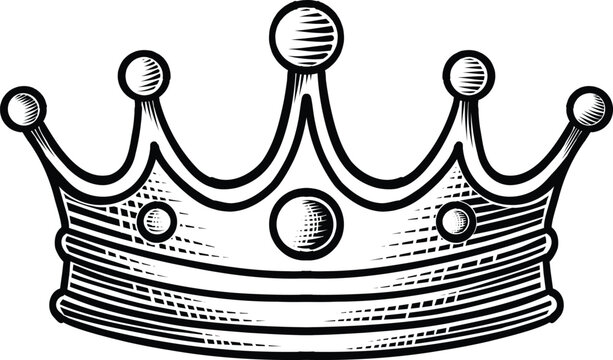 Crown king engraved vector illustration isolated on white background. Hand drawn crown ink sketch.