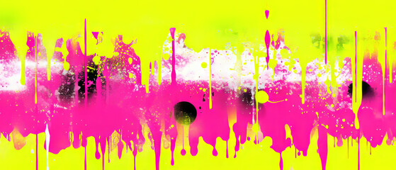 Neon paint streaks in pink, yellow, and green create a vibrant graffiti-style backdrop.