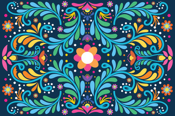 Colorful Mexican flower traditional pattern background. Abstract Botanical Floral background. Mexican floral motif vector illustration.